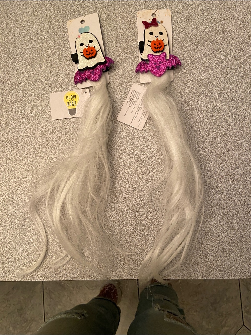 Halloween Ghost Clip-In Hair Extension - White with Pink Accent